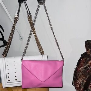 Pink Leather Chain Strap Bag